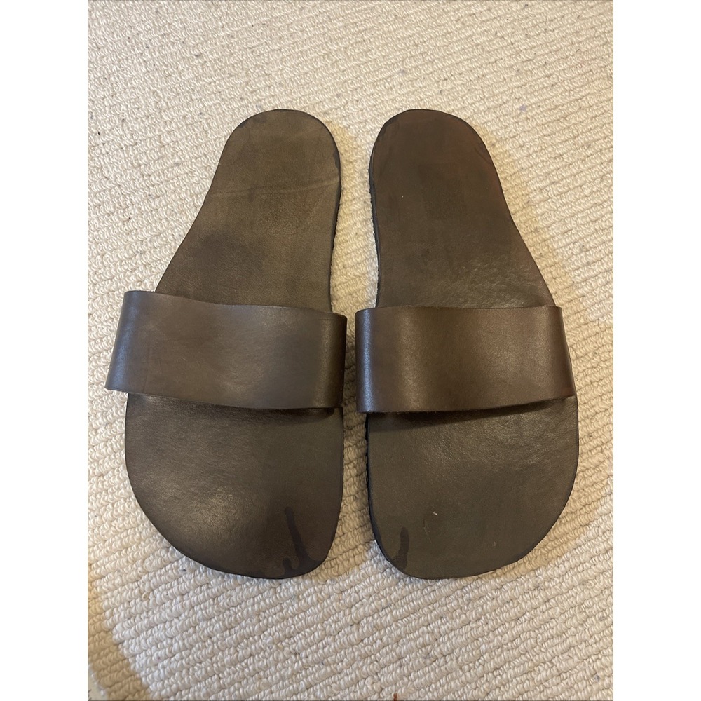 Handmade Brown Leather Sandals Men's 8.5* Natural Leather Flip Flop Vibram Soles